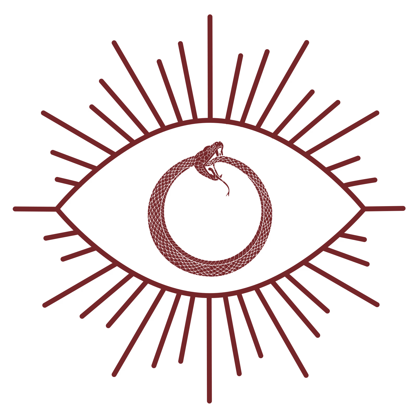 New York Initiative logo featuring an ouroboros (snake eating its tail) in place of an eye's pupil, with radiating lines around the eye symbolizing vigilance and protection